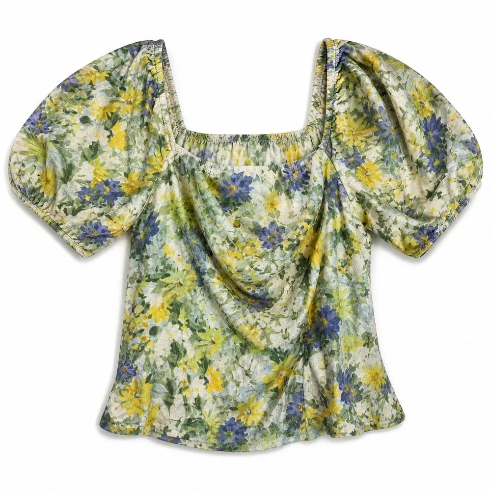 Abercrombie &‎ Fitch Prairie milkmaid Linen Top Smocked S Cottagecore Coquette